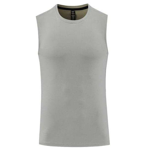 Camiseta sin mangas de cuello redondo para hombre, camiseta deportiva sin mangas de color liso con cuello redondo, camiseta de entrenamiento, camiseta sin mangas, blusa de poliéster para hombre