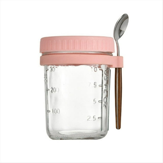 1 Recipiente Hermético para de Desayuno, Tarro de Avena con Tapa y Cuchara, de Avena Portátil para Ensaladas, Cereales, Rosa