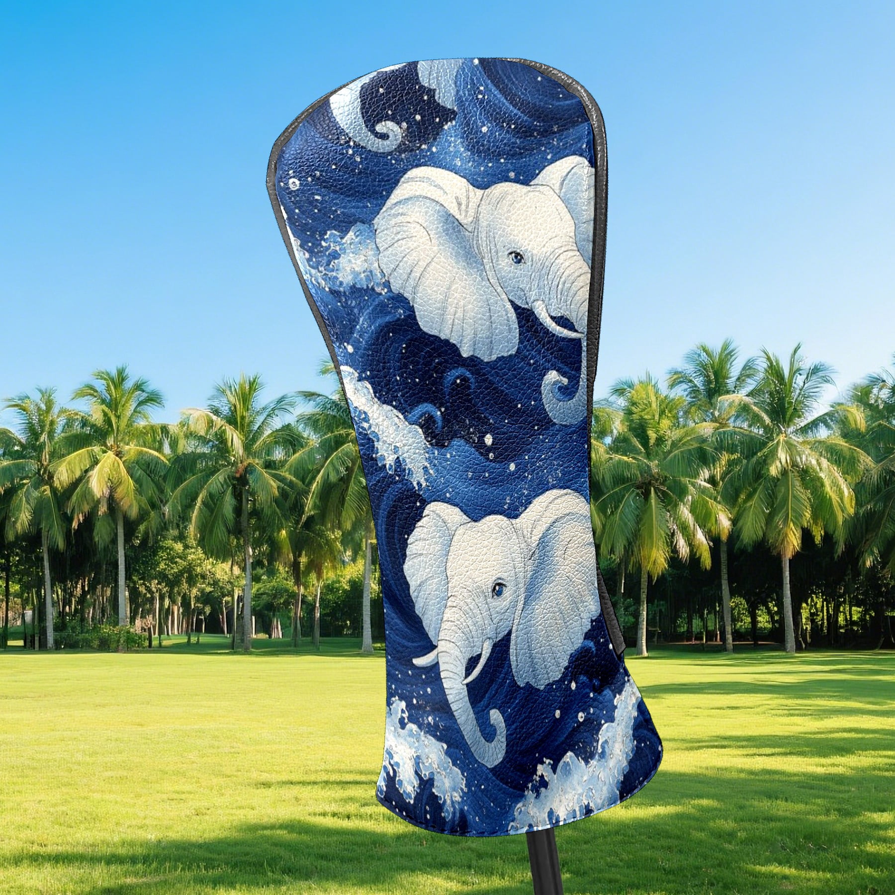 Golf Club Covers PU Leather Waterproof Head Covers for Fairway Woods Hybrids Elephant Wave Unisex Fits Most Brands