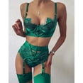 thumbnail image 1 of Conjunto de 3 piezas de lencería sexy con cuello halter y tinta verde translúcida, 1 of 6