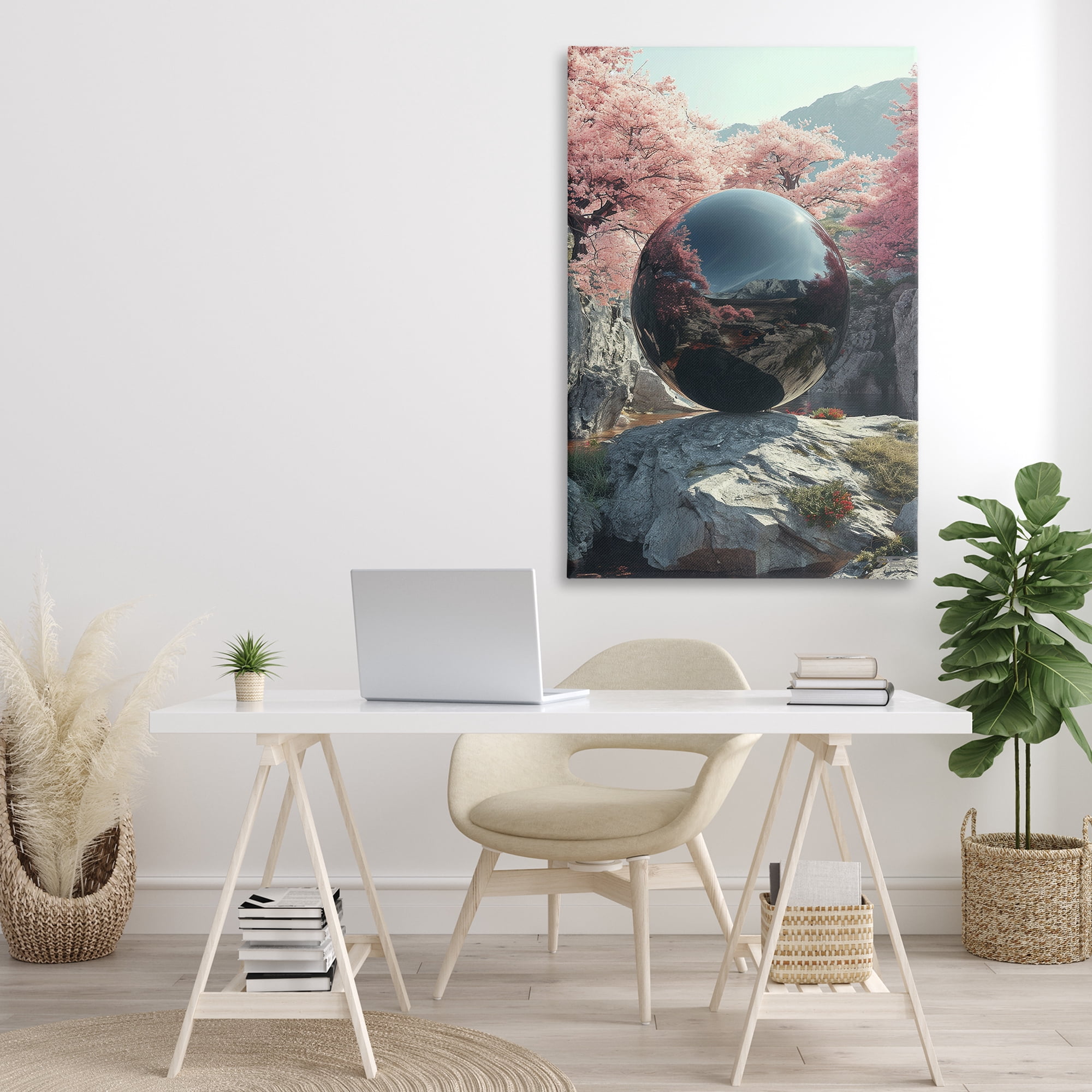 Stupell Industries Surreal Reflective Ball Landscape Painting Gallery Wrapped Canvas Art Print Wall Art, 30 x 45