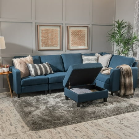 - Christopher Knight Home Zahra 6-piece Fabric Sofa Sectional with Storage Ottoman by