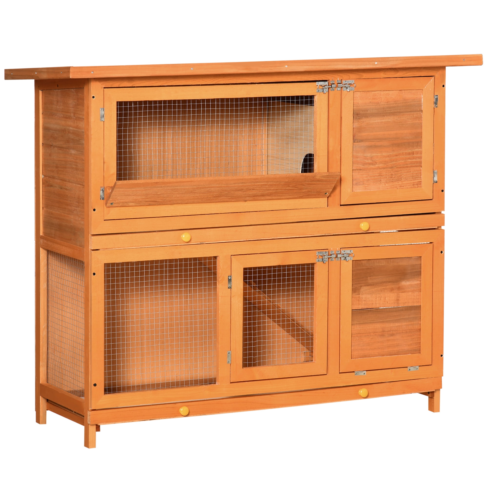 PawHut 2 Tier Elevated Wooden Rabbit Hutch Bunny House Small Animal Cage 47 L x 19 W x 39 H w Sliding Out Tray Walmart