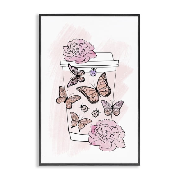 Stupell Industries Art Deco Romantic Coffee & Butterflies Black Framed Giclee Art, 12 x 18, by Martina Pavlova