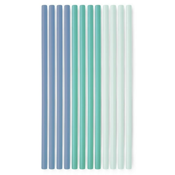 GoSili X-Long Straws, 12pk, Cobalt/Teal/Mint