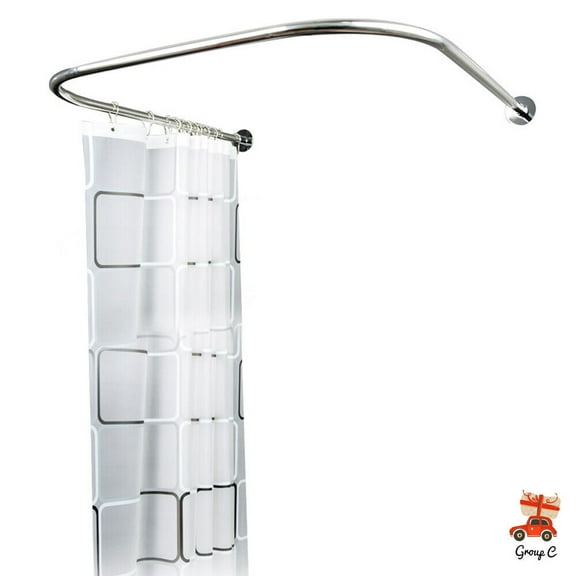 U-Shaped Stainless Steel Shower Curtain Rod 0.9-1.3m with 7.87ft Curtain for Bathrooms, Toilets, Dressing Rooms, Windows