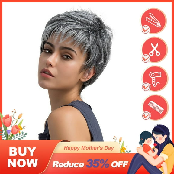 〖SUCS〗Natural Light Gray Straight Short Hair Wigs Short Women's Fashion Wig New