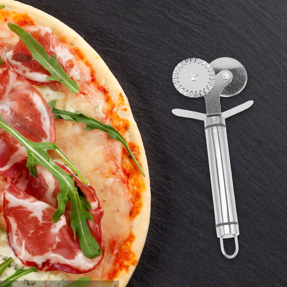 FELTECHELECTR 4Pcs Stainless Steel Plated Double-Wheel Pizza Slicers with Smooth Handles