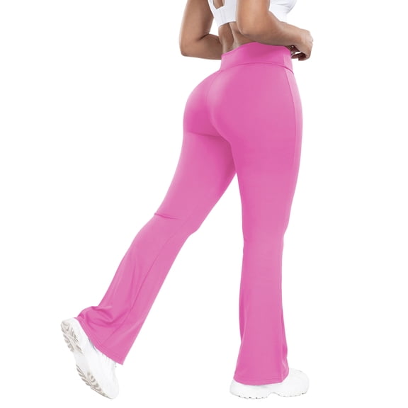 Resivox Women's High Waisted Cross Waist Yoga Pants - Fashionable Design with Flared Legs, Stretchy Fabric for Outdoor Sports & Casual Wear, Slim-Fit Pink XL