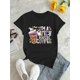 thumbnail image 2 of Camiseta informal de Halloween para mujer: cómoda camiseta de manga corta con cuello redondo y diseño de té con leche y letras, algodón elástico, lavable a máquina., 2 of 6