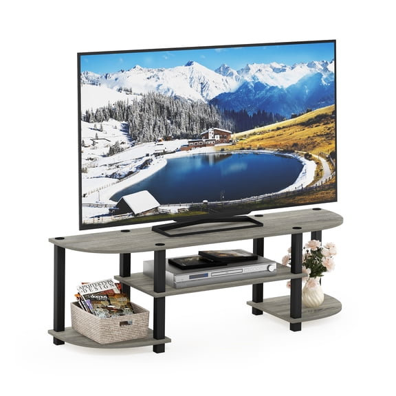 Furinno Turn-S-Tube Toolless Assembly TV Stand for TV up to 55 Inch, 3-Tier Grey Entertainment Center, TV Console for Living Room, Bedroom, Home Office, Grey Oak