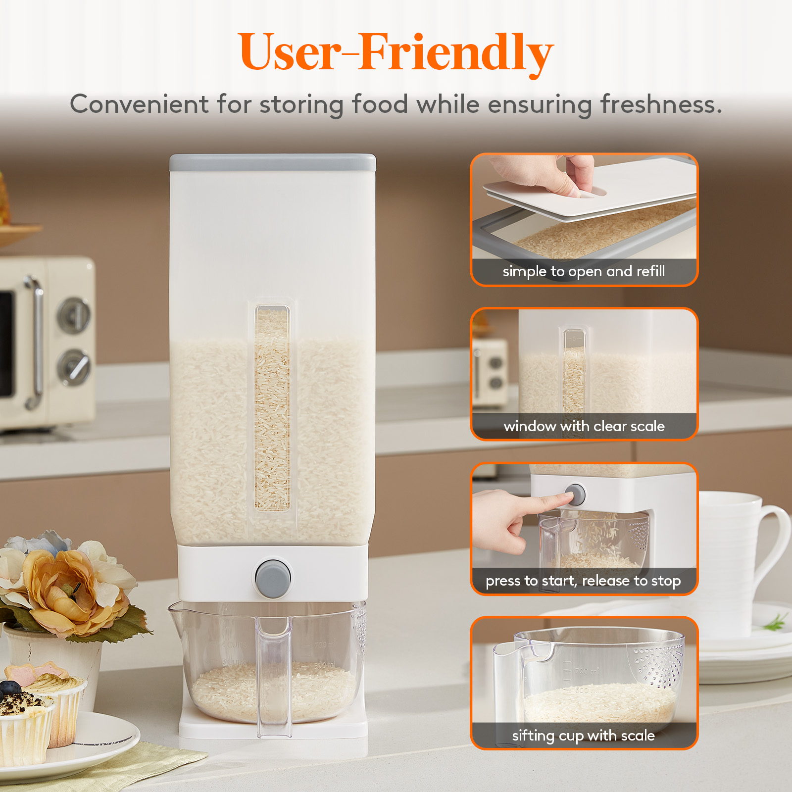 Leaglojoy 25 lbs Rice Dispenser, Airtight BPA-Free Storage Container for Rice, Cereal, and Kitchen Pantry