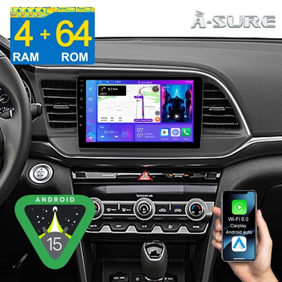 9" Android 15 4 64GB Car Radio Stereo for Hyundai Elantra MK6 2019-2020 with Apple CarPlay/Android Auto/GPS Navi/Wi-Fi/BT 5.4/1280x800