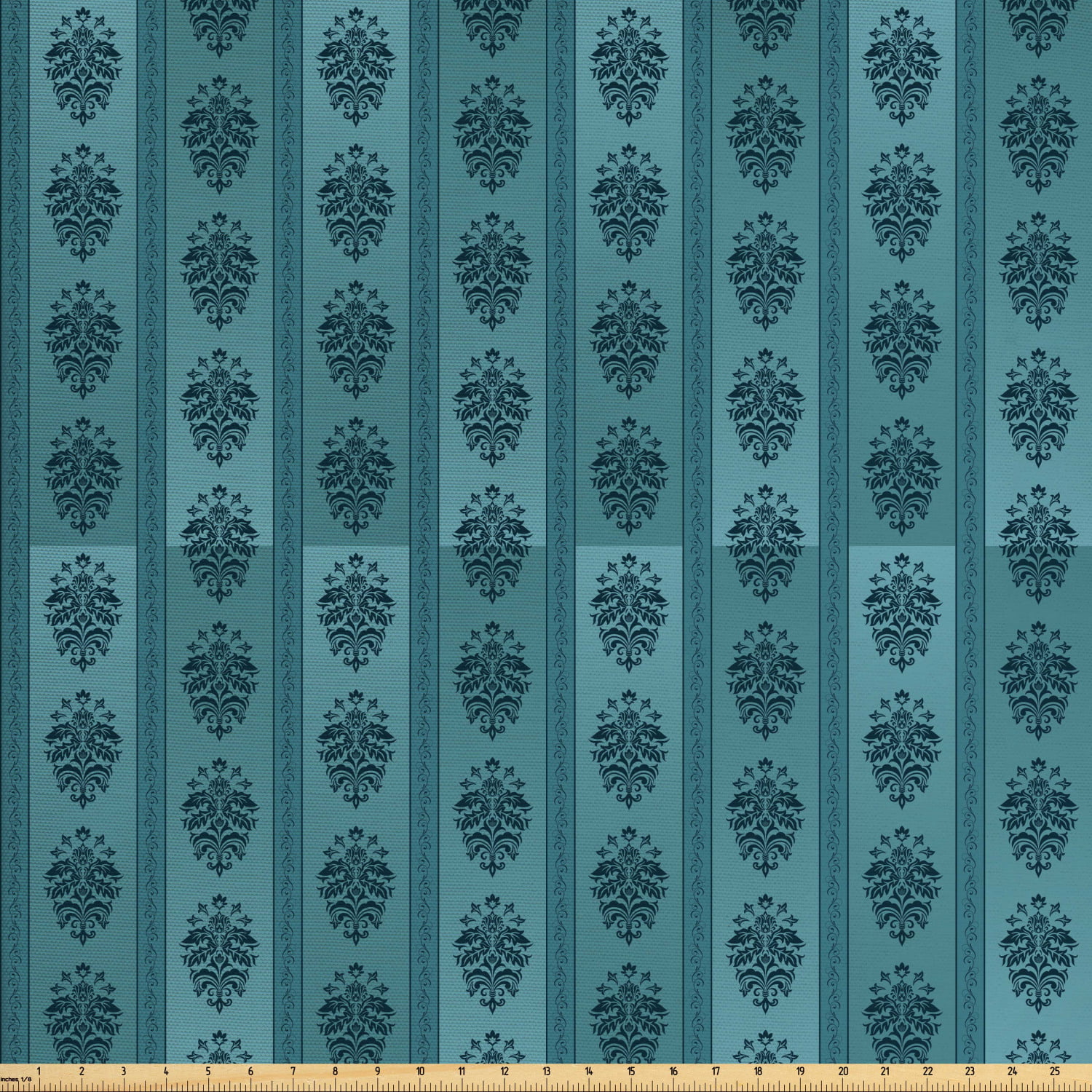 Damask Upholstery Fabric by the Yard, Medieval Gothic Rococo Art Motifs on  Vertical Stripes Cultures Inspiration, Decorative Fabric for DIY and Home  Accents, Petrol Blue by Ambesonne 