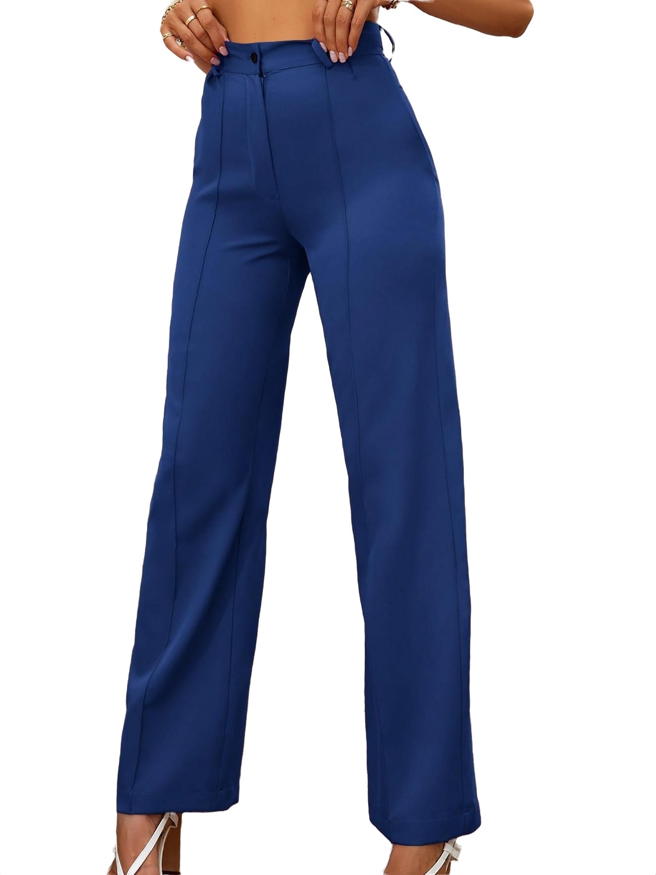 Elegant Plain Straight Leg Royal Blue Women's Pants (Women's)