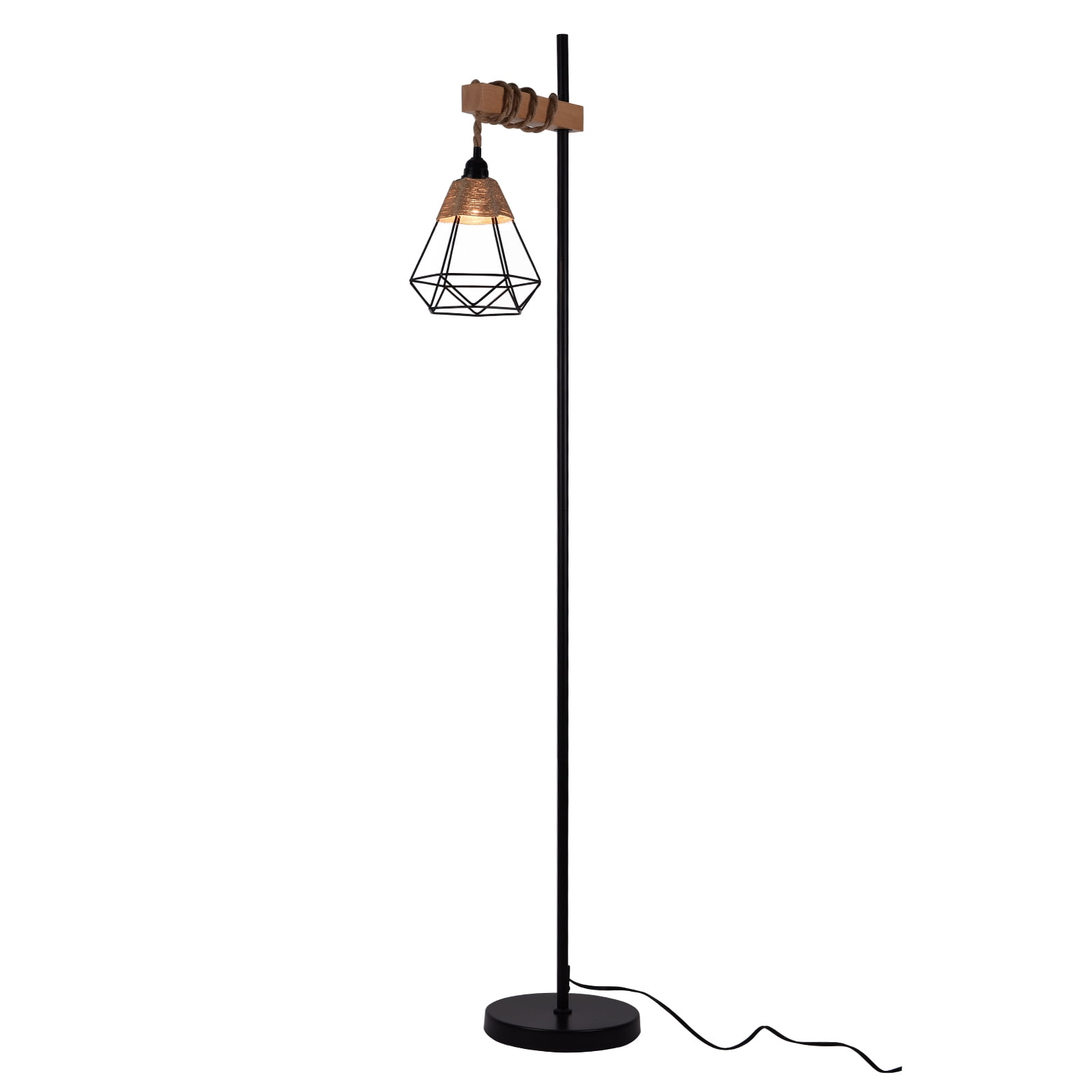 Contemporary Floor Lamp for Living Room Bedroom, 1-Light Height Adjustable Metal Standing Light with Metal Geometric Lampshade Black
