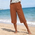 thumbnail image 3 of Long Shorts for Women Linen Capri Pants Womens Plus Size High Elastic Waisted Cropped Pants with Pockets Summer Capris for Women 2026, 3 of 6