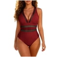 thumbnail image 2 of Ynynloco Women One Piece Deep V Neck Swim Dress Tummy Control Swimsuits Slimming Mesh Sheer Sarong Wraps Bathing Suit, 2 of 6