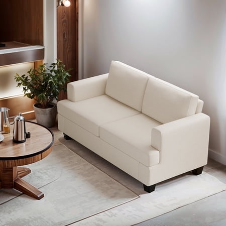 Falvinoryn 61.75" Comfy Sofa Couch, Modern Upholstered 2 Seater Couch for Living Room, Linen Love Seat Sofa with Wide Armrests and Deep Seats, Beige