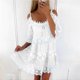thumbnail image 4 of Vestido sexy de encaje con hombros descubiertos, vestido casual holgado y dulce de verano, camisola de manga corta, color liso, cuello redondo, minivestidos cortos 26249, 4 of 4