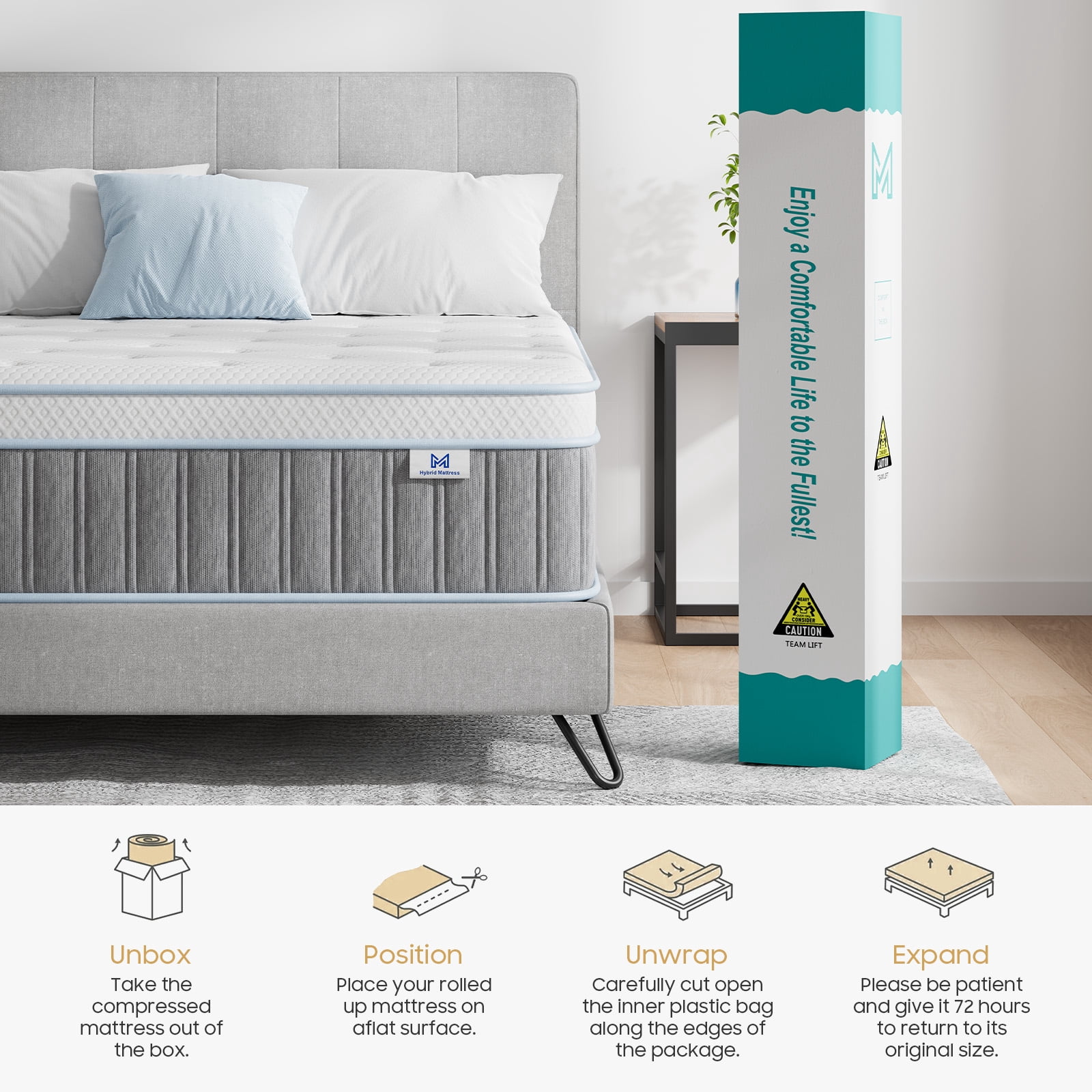 Mubulily 12 inch King Mattress, with Gel Memory Foam & Pocket Coils Hybrid Mattress in a Box, Medium, Edge Support