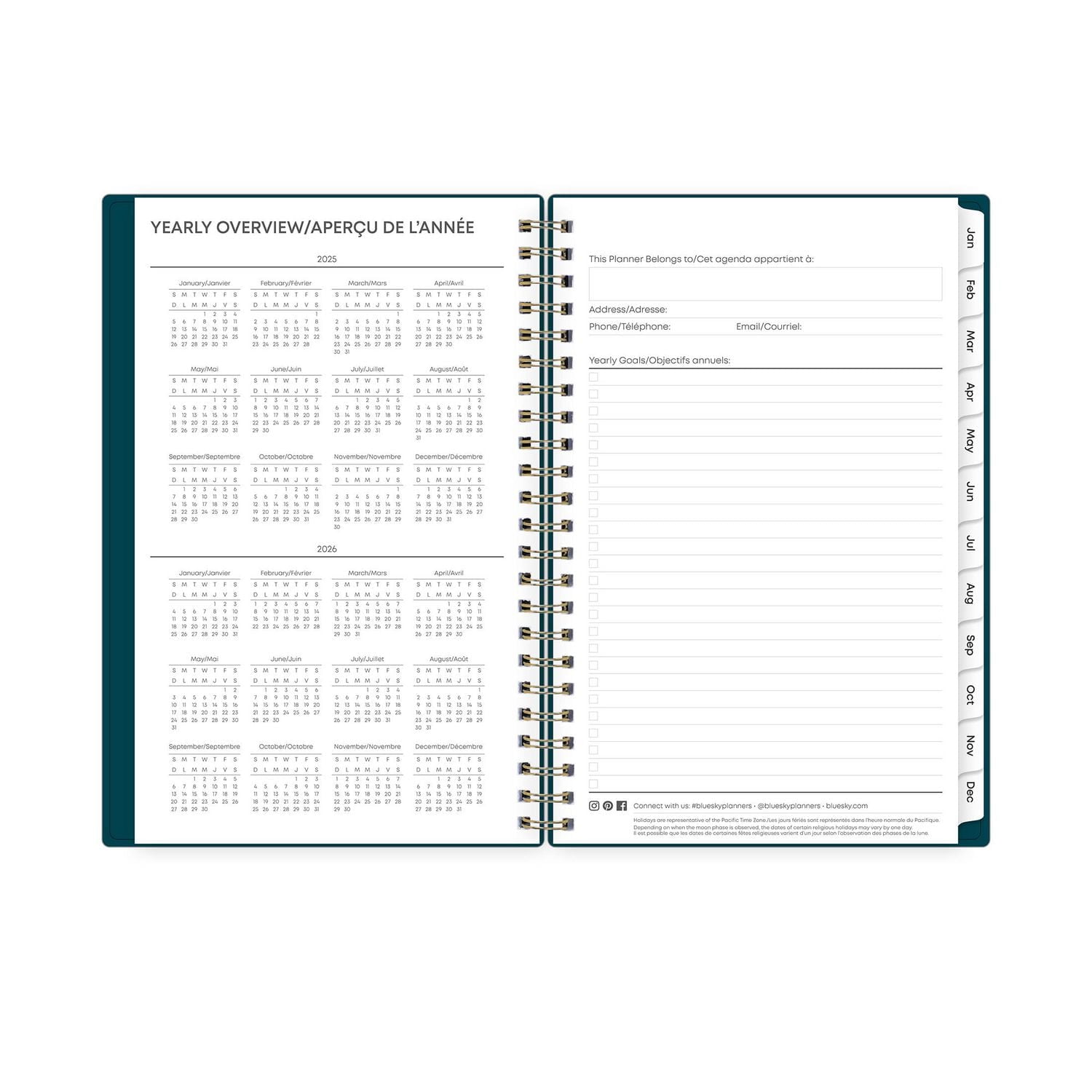 2025 Weekly Monthly Planner, 5 x 8, Blue Sky, Solid Peacock, 5x8 Weekly/Monthly Planner