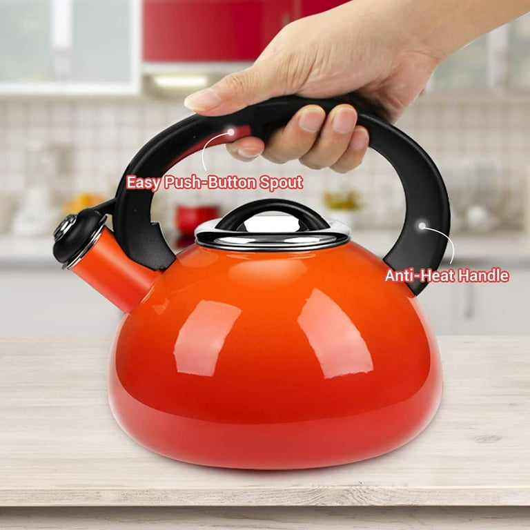 2 Liter Stainless Steel Whistling Tea Kettle - Modern Stainless Steel  Whistling Tea Pot for Stovetop with Cool Grip Ergonomic Handle (2L Silver)