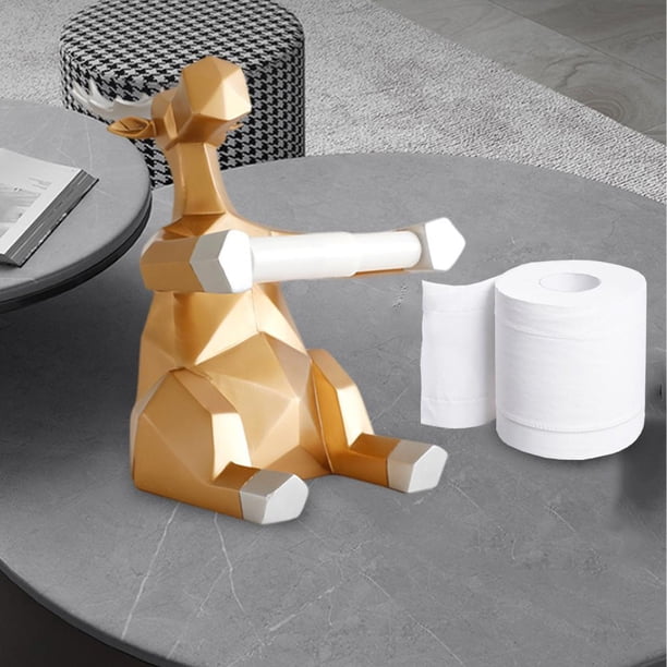 Soporte de toalla de papel de dibujos animados Organizador Estante de decoración para hogar Estante de toalla de papel de soporte de estatua de ciervo oro BLESIY Soporte de papel higiénico