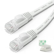 XINCA Cat6 Ethernet Cable 25ft White Gigabit Flat Network Cable with 10pcs Cable Clips Snagless Rj45 Connectors for Computer/Modem/Router/X-Box Faster Than Cat5e/Cat5