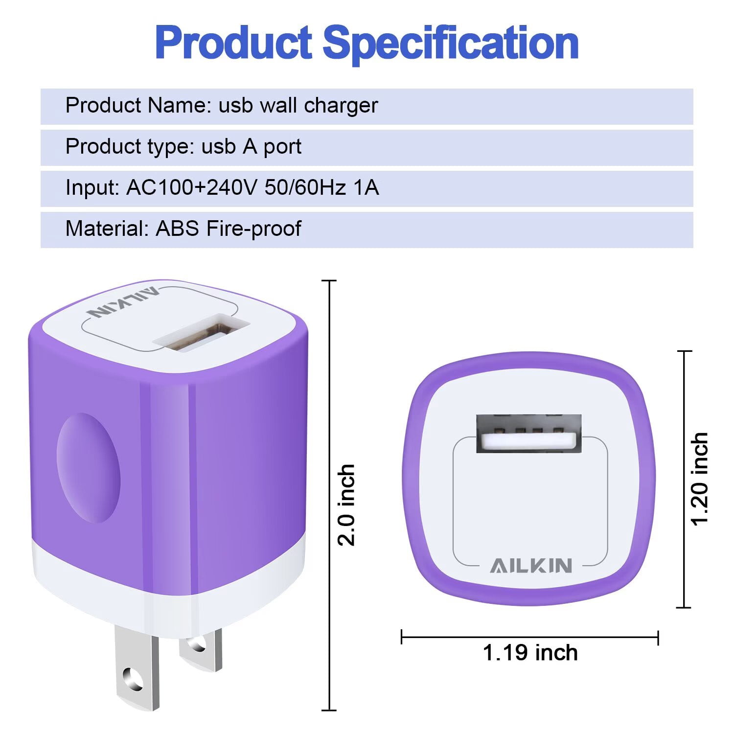 Compatible with iPhone Charger Block Fast Charging AILKIN 2Pack Wall Charger with 6ft Cord Charging Block Plug Power USB Charger Block Adapter Compatible with iPhone 14/13/12/11,Blue+Purple