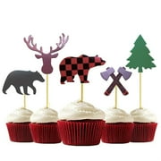 TureClos 30 Pieces Cake Boards Useful Helpful Cake Inserted Cards Lovely Lumberjack Theme Party Supply for Cupcake Dessert Afternoon Tea