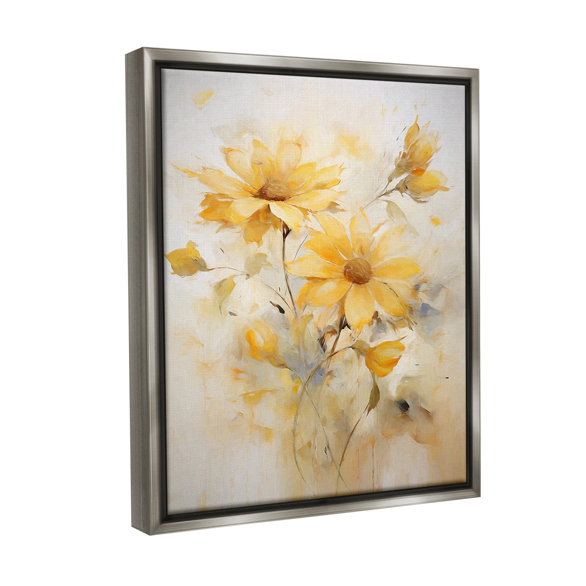Stupell Industries Abstract Daisy Sprigs Botanical & Floral Painting Gray Floater Framed Canvas Art Print Wall Art, 17 x 21