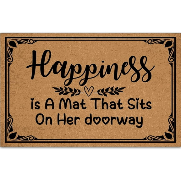 Front Door Mats Outside for Outdoor Entrance, Happiness is a Mat That Sits on Her Doorway Holiday Funny Doormats for Entrance Way Indoor , Floor Rugs for Entryway Welcome Mat 16x24 inch