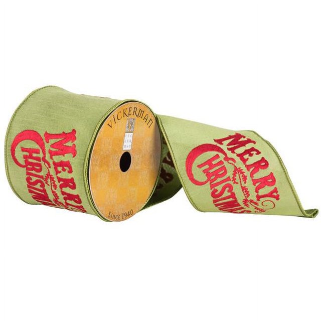 Vickerman Q172143 4 in. x 10 Yard Red & Green Embroidery Merry Christmas Wired Ribbon