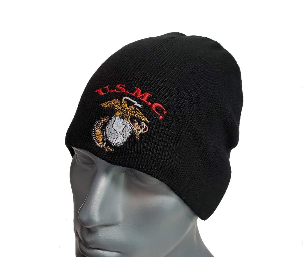 PPM Brands USMC Black Marines Marine Corps EGA Uncuffed Beanie Hat Cap Made in the USA WCAP027
