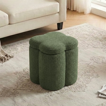 Gericco 17 Storage Ottoman Bench Flowers Shaped Ottomans with Chenille Upholstered Storage Foot Stool Footrest for Living Room Bedroom Green