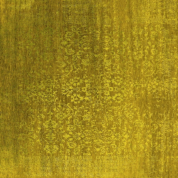 Ahgly Company Machine Washable Indoor Square Oriental Yellow Industrial Area Rugs, 7' Square