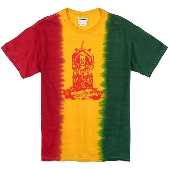 Mens Tie Dye Red Tara Buddha T-shirt, Small Rasta
