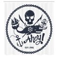 thumbnail image 3 of Ambesonne Vintage Shower Curtain, Nautical Pirate Skull, 69"Wx70"L, Dark Blue White, 3 of 5