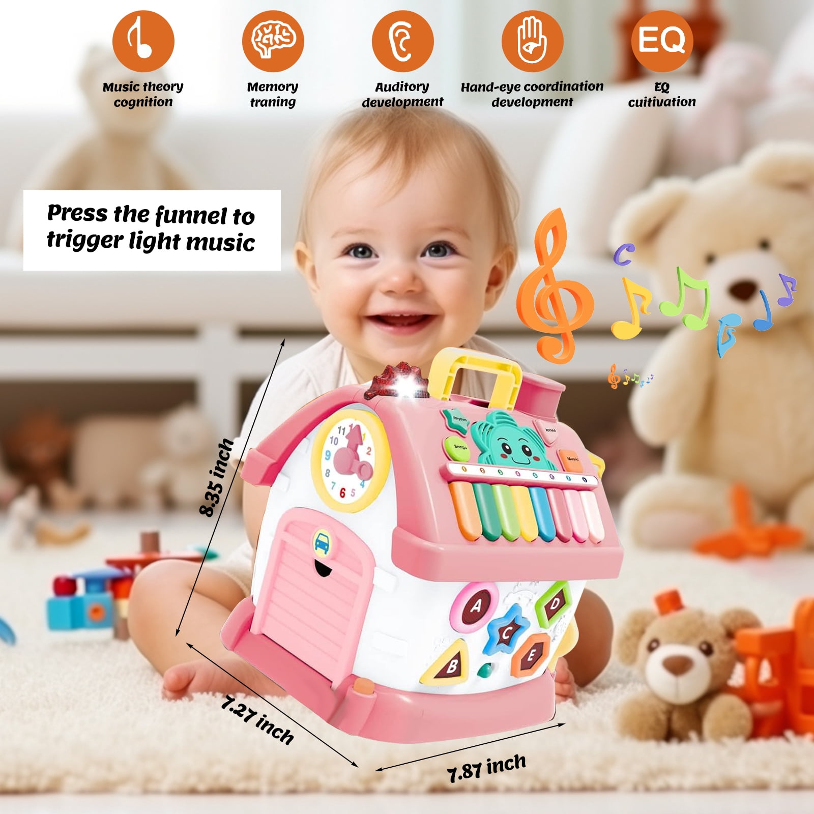 8-in-1 Montessori Musical Learning House Toy – Educational Activity Cube with Numbers, Piano & Games for Toddlers 1+ (6-18 Months, 1-2 Years) – Baby Boy/Girl Birthday Gift