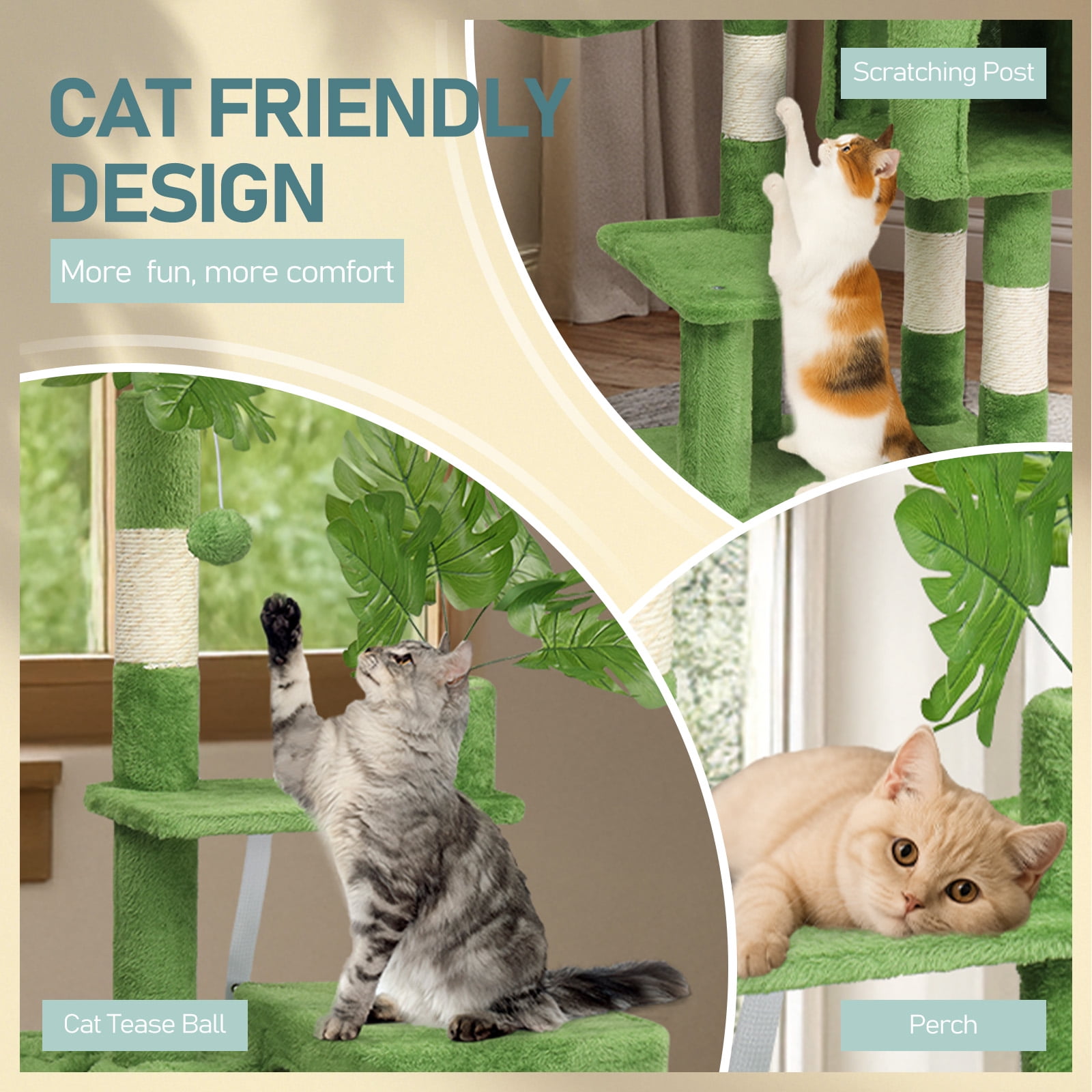 Zephypaws 48in Green Tall Cat Tree for Kittens,Cat Tower for Small Cats with Cat Scratching Post,Plush Hammock,Double Condos & Hanging Toys
