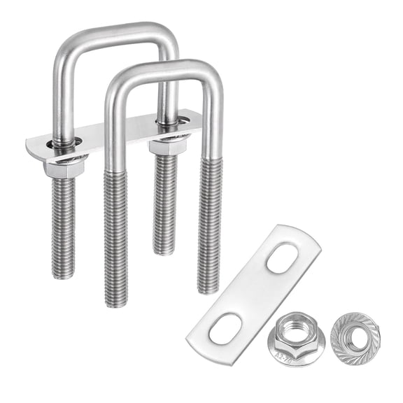Uxcell 2 Set M8 1 Inch Inner Wide Square U Bolts, 4 Inch Length 304 Stainless Steel U-Bolts with Flange Hexagon Nuts, Frame Plates for Trailer, Automotive, (25mm W x 100mm L)