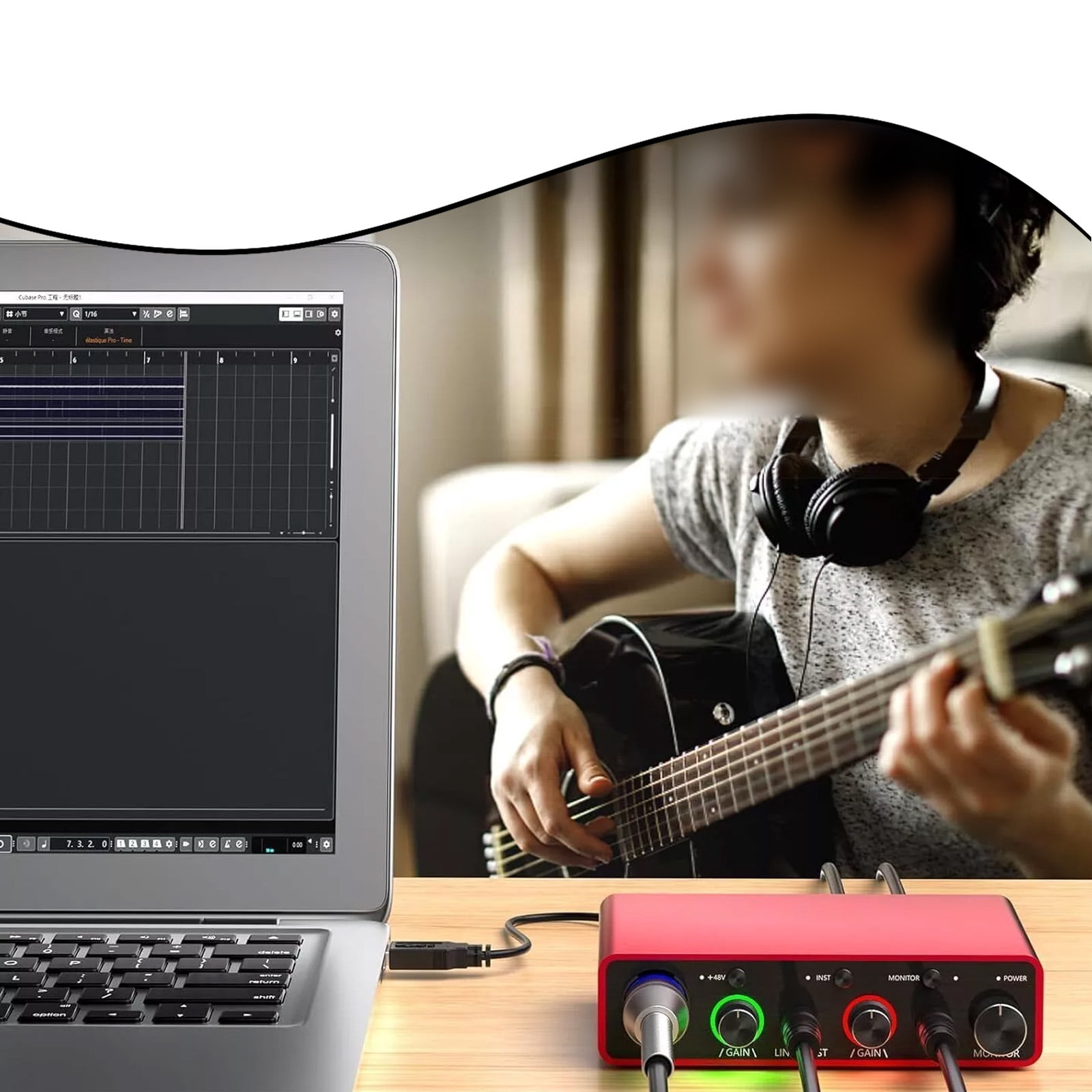 USB Audio Interface 24 Bit 192kHz with USB C and 48V Phantom Power Portable Recording Interface for Microphone Guitar Home Studio Podcasting Streaming Music Production Content Creator Voice Over PC