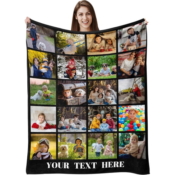 Ships Next Day, Custom Blanket with Picture Text Printed in , Personalized Photos Blankets and Throws Customized Blanket Customizable Gifts for Men Boyfriend Girlfriend Wife Husband Christmas