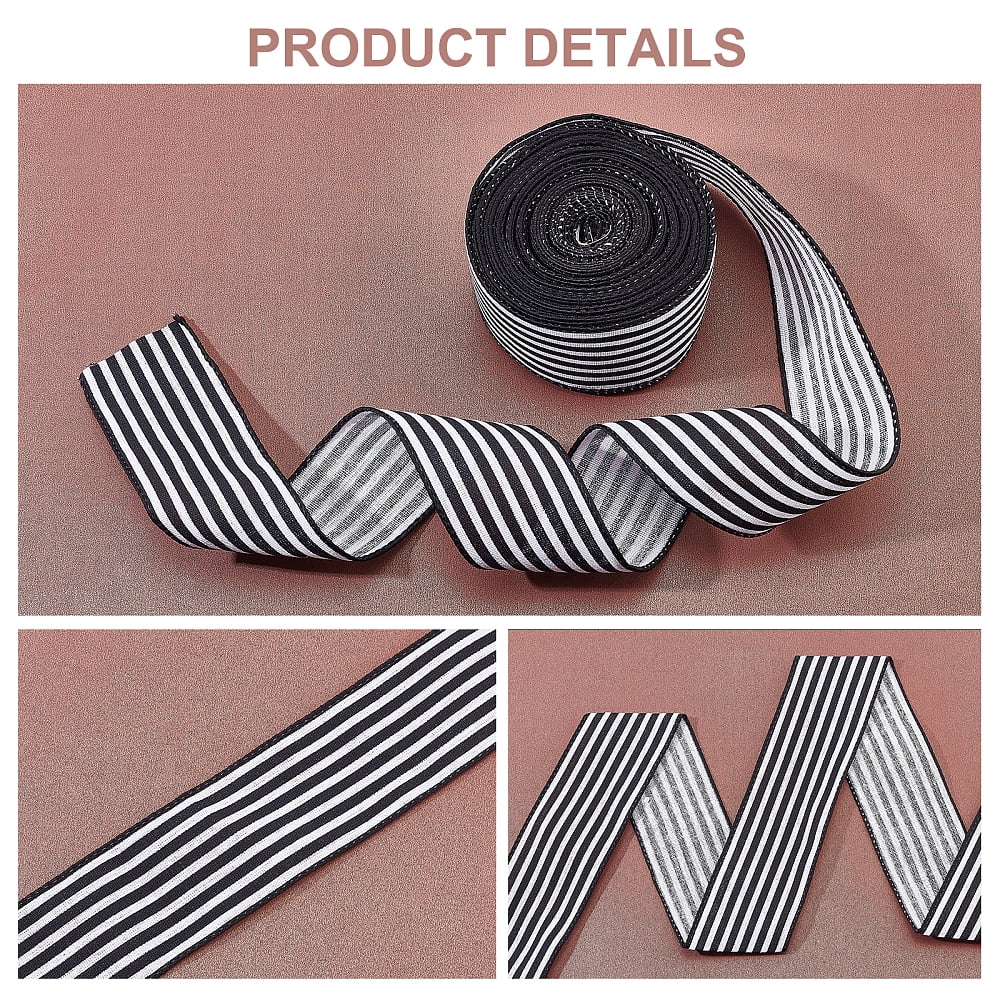 Polyester Ribbon Black and White Stripe Pattern 2-1/2 inch(62mm) 12 yards/roll