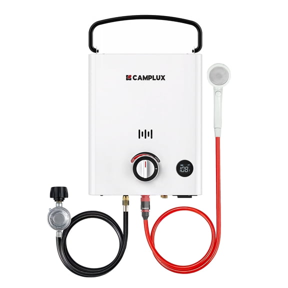 CAMPLUX First F5 Portable 1.32 GPM, 34,000 BTU Outdoor Propane Water Heater, Tankless Camping Water Heater with LCD Digital Display