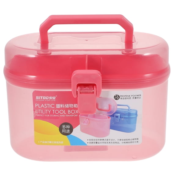 Amosfun Handheld Storage Box Pink Plastic 1Pack 6.9x4.9in
