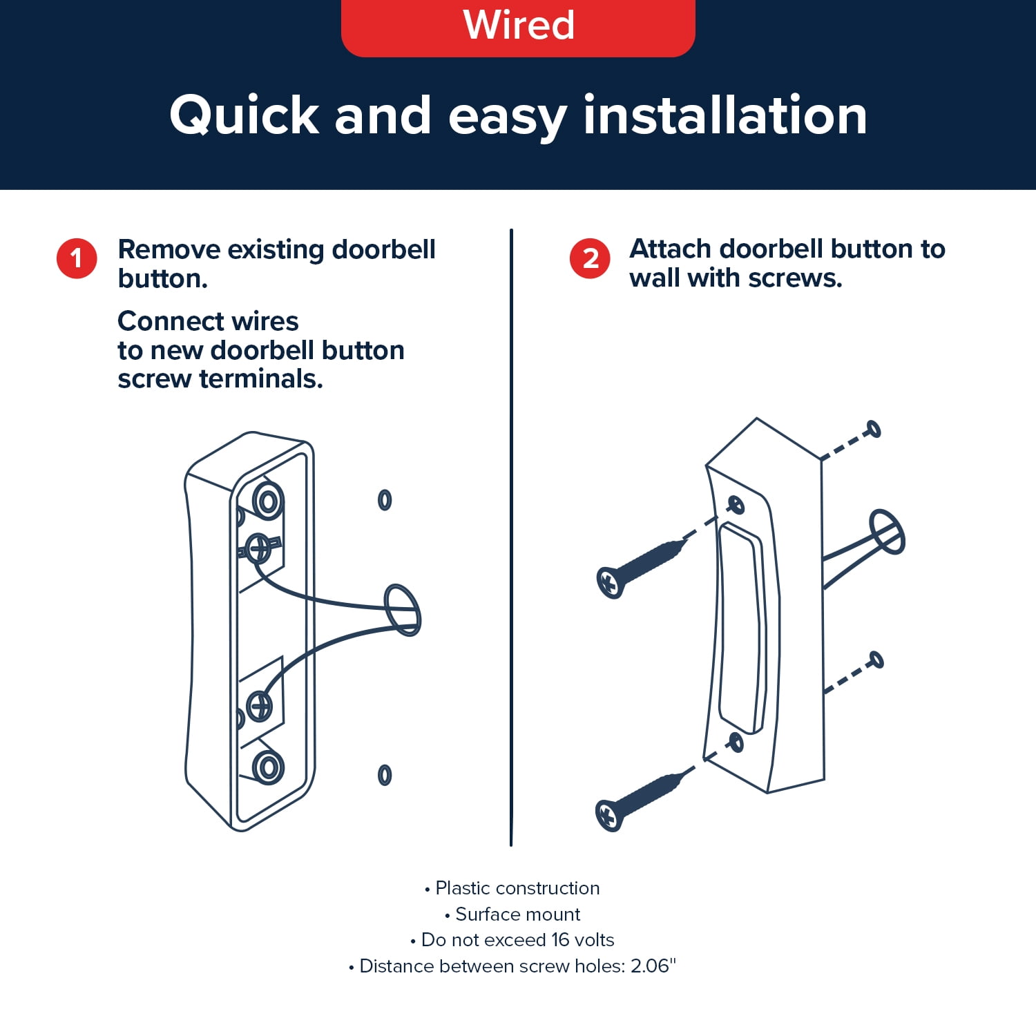 Heath Zenith Heath Zenith Polished Brass Plastic Wired Push Doorbell Button