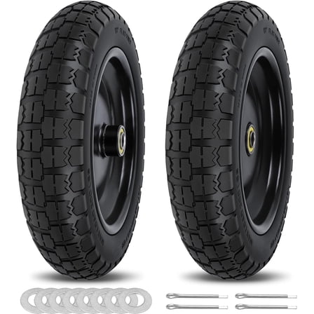 13 Inch Flat Free Wheels Tires 4.00-6 Solid Replacement with 5/8" Axle Bore Hole