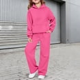 thumbnail image 5 of HCYSFG Girls 2 Piece Sweatsuit Set Pullover Hooded Long Sleeve Solid Color Outfit Set Wide Leg Elastic Waist Pants With Pockets Back To School Tracksuit Set, 5 of 9